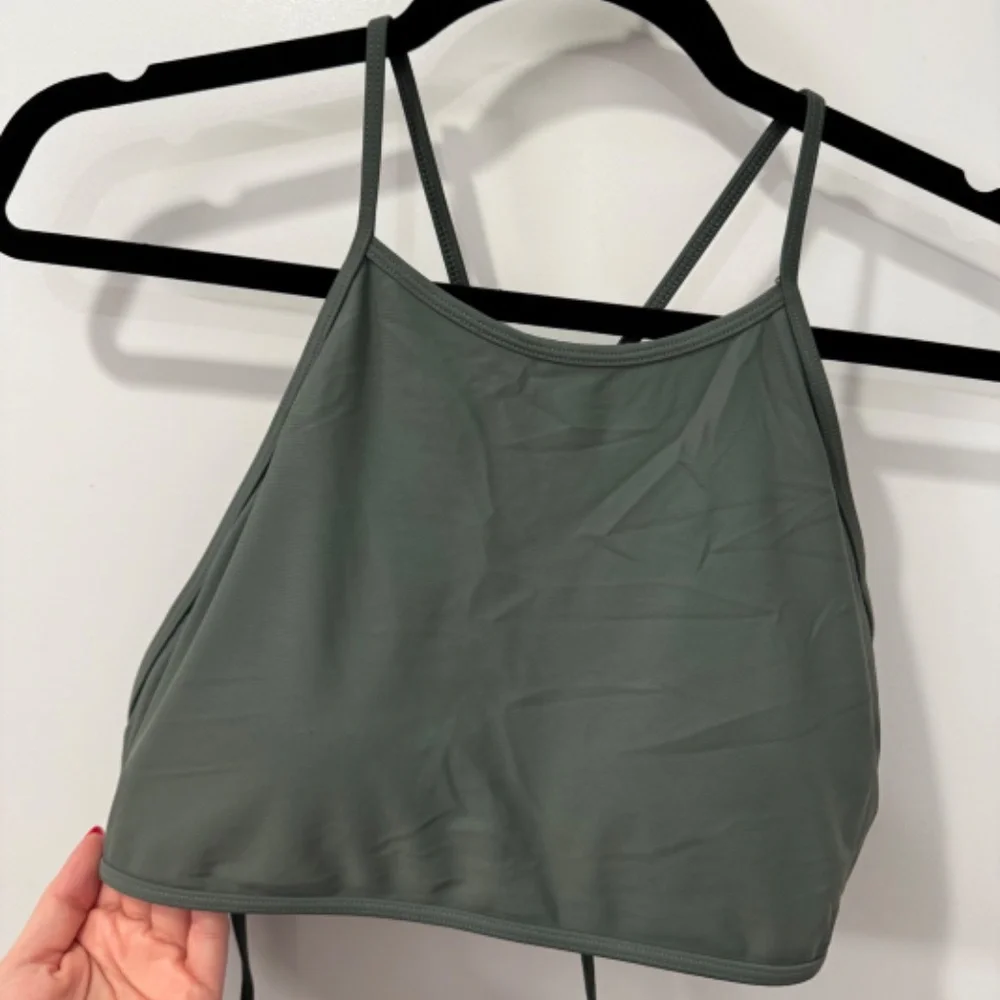 Aerie High Neck Crop Bikini Top – Olive Green, Crisscross Open Back, Women’s XL - Picture 6 of 10